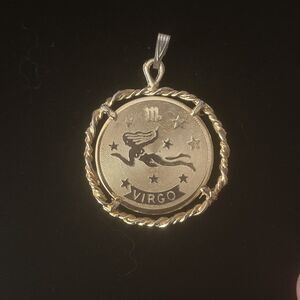 Vintage 1970s Zodiac Medallion Pendant - Virgo - Gold Tone Brass Metal